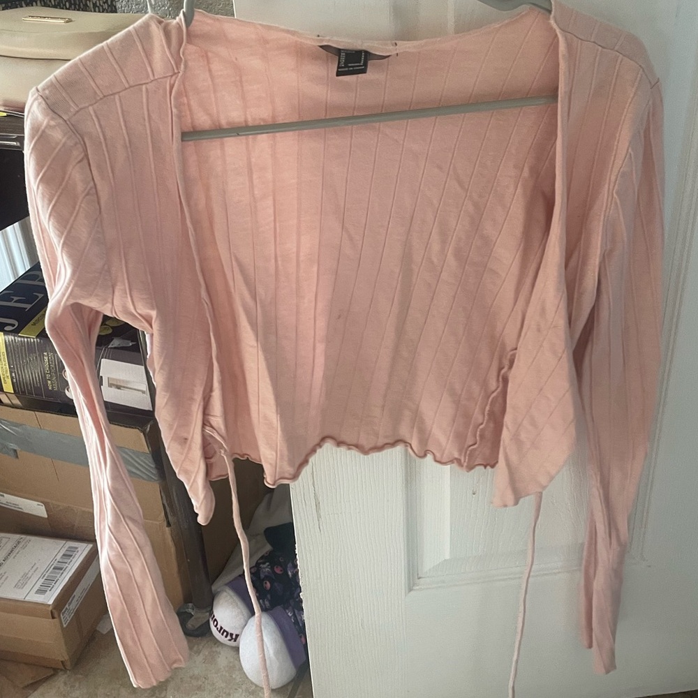 Forever 21 Pink Long Sleeve Crop Top with Tie Front - Size S
